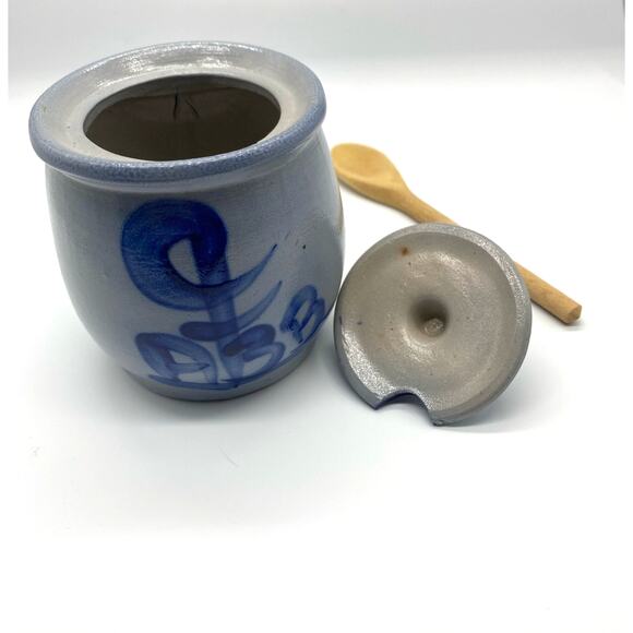 Vintage Pottery Salt Glaze 3"h x 3"w Lidded Condiment pot - Picture 5 of 8